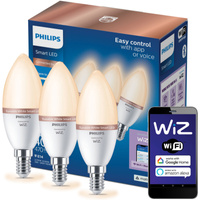 3x LED žiarovka E14 sviečka C37 4,9W = 40W 470lm 2700-6500K TW Smart SMART WiFi Bluetooth App WiZ Philips