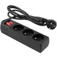 Sieťový predlžovací kábel Zástrčka - 3x zásuvka s uzemnením a vypínačom Napájacia lišta 1,5m 3x1mm 13A čierna