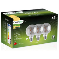 3x LED žárovka E27 Sphere G95 6W = 50W 420lm 2200K Warm 360° DYMION FILAMENT LUMILED