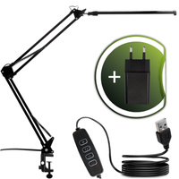 Lampka Biurkowa Kreślarska Stołowa LED 12W CCT USB Ściemnialna COSMI Czarna Lumiled