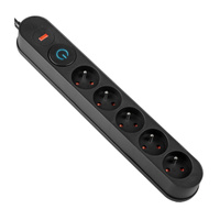 Predlžovací kábel s prepäťovou ochranou 5M 5GN čierny Napájací pás + prepínač