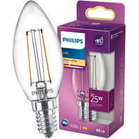 LED žiarovka E14 sviečka B35 2W = 25W 250lm 2700K teplá biela FILAMENT LED Classic Philips