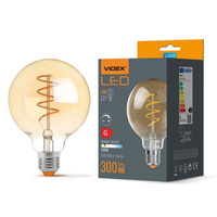 LED žiarovka E27 G95 Sphere 4W = 28W 300lm 2200K teplá biela 360° FILAMENT Amber Dimmable Videx