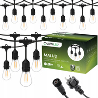 Záhradná vonkajšia svetelná reťaz Girland 20m 40x žiarovky E27 2W 3000K MALUS Lumiled