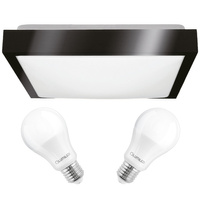Stropné svietidlo LED Plafond 41cm 2x E27 Black Square + 2x LED žiarovka 10W 4000K Lumiled
