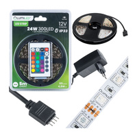 Sada LED pásov 12V 24W 300LED SMD 5050 RGB 8mm 5m + napájací zdroj + diaľkový ovládač