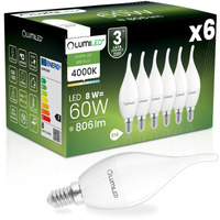 6x LED žiarovka E14 BA35 8W = 60W 806lm 4000K neutrálna biela 180° LUMILED