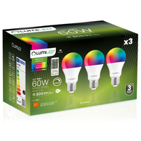 3x LED žiarovka E27 A60 9W = 60W 806lm RGBW Stmievateľná Inteligentná LUMILED