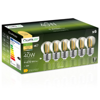6x LED žiarovka E27 Ball P45 4W = 40W 470lm 3000K Warm 360° FILAMENT LUMILED