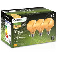 3x LED žiarovka E27 Sphere G95 6W = 50W 660lm 2000K Warm 360° BURSHINE FILAMENT LUMILED