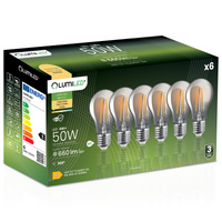 6x LED žiarovka E27 A60 6W = 50W 660lm 2200K Warm 360° DIMMION FILAMENT LUMILED