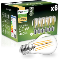 6x LED žiarovka E27 A60 7W = 60W 810lm 3000K Warm 360° FILAMENT LUMILED