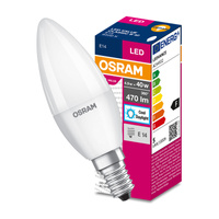 LED žiarovka B37 sviečka E14 4,9W = 40W 470lm 6500K studená biela 200° VALUE CLASSIC Osram