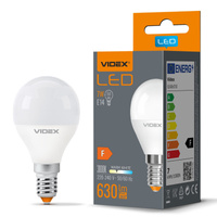 LED žiarovka E14 G45 guľka 7W = 50W 630lm 3000K teplá biela 240° Videx