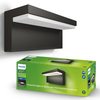 Záhradné nástenné svietidlo Vonkajšia fasádna LED lampa 9W 1000lm 2700K IP44 Antracit Bustan Philips