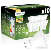 10x LED GU10 reflektor PAR16 5,2W = 55W 720LM 2700K, teplá biela 38° LUMILED