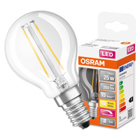 LED žiarovka P45 guľka E14 2,8W = 25W 250lm 2700K teplá biela 320° Dimmable Retrofit Filament CLASSIC Osram