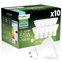 10x LED žiarovka GU10 reflektor PAR16 5,2W = 55W 720LM 6500K studená biela 38° LUMILED