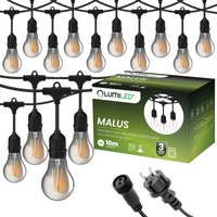 Záhradná vonkajšia svetelná reťaz Girland 10m 10x žiarovky E27 SMOKEY 6W 2200K MALUS Lumiled