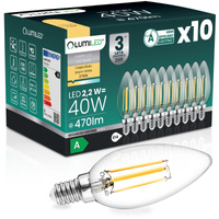 10x LED žiarovka E14 sviečka B35 2,2W 470lm = 40W 2700K teplá biela 360° Filament CLASS A LUMILED