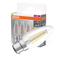 3x LED žiarovka B35 sviečka B22d 4W = 40W 470lm 2700K teplá biela 300° BASE Osram