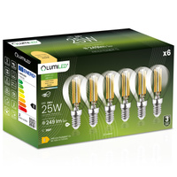 6x LED žiarovka E14 Ball P45 2W = 25W 249lm 3000K Warm 360° FILAMENT LUMILED