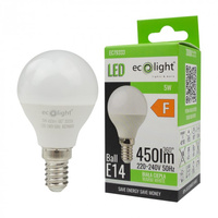 LED žiarovka guľka P45 E14 5W 450lm 3000K teplá biela Ecolight