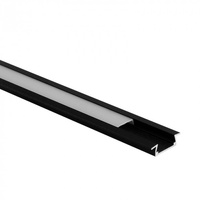 Hliníkový zapustený LED profil čierny 2 m s matným difúzorom pre LED pásy + krytky Ecolight série P