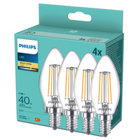 4x LED žiarovka E14 sviečka B35 4,3W = 40W 470lm 2700K teplá biela 300° FILAMENT Essential Philips