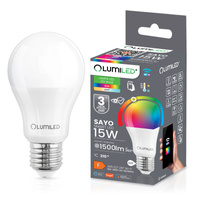 LED žiarovka E27 A65 15W = 100W 1500m RGB CCT Stmievateľná Inteligentná TUYA WiFi SMART SAYO LUMILED