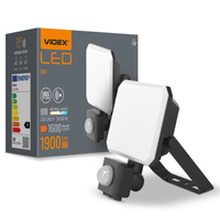 LED reflektor 20W 1900lm 5000K studený so senzorom pohybu a súmraku čiernymliečnym tienidlom Videx