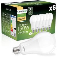 6x LED žiarovka E27 A70 18W = 150W 2421lm 3000K Warm 260° LUMILED