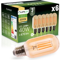 6x LED žiarovka E27 T45 4W = 40W 470LM 2000K teplá biela 360° Filament Amber LUMILED