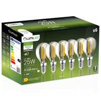6x LED žiarovka E14 Ball P45 2W = 25W 249lm 4000K Neutral 360° FILAMENT LUMILED