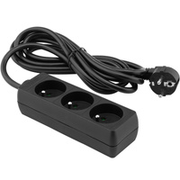 Sieťový predlžovací kábel Zástrčka - 3x uzemnená zásuvka Napájací pásik 3m 3x1,5mm 16A čierny