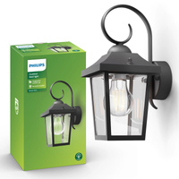 Záhradná nástenná lampa Vonkajšia lampa E27 IP44 Black Buzzard Philips