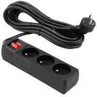 Sieťový predlžovací kábel Zástrčka - 3x zásuvka s uzemnením a vypínačom Napájacia lišta 5m 3x1,5mm 16A čierna