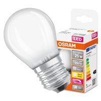 LED žiarovka P45 guľka E27 2,8W = 25W 250lm 2700K teplá biela 320° Dimmable Retrofit Filament CLASSIC Osram