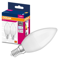 2x LED žiarovka B37 sviečka E14 4,9W = 40W 470lm 6500K studená biela 200° VALUE CLASSIC Osram