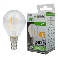LED žiarovka guľka P45 E14 2W 240lm 2700K teplá biela FILAMENT Ecolight