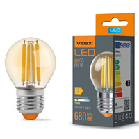 LED žiarovka E27 G45 guľka 6W = 52W 680lm 2200K teplá biela 360° FILAMENT Amber Videx
