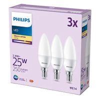 Sada 3x LED žiarovka E14 B35 2,8W = 25W 250lm 2700K teplá biela matná PHILIPS
