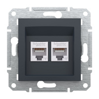 Dvojitá počítačová zásuvka 2x RJ45 cat. 6 UTP bez rámčeka Asfora IP20 antracitová