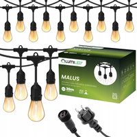 Záhradná vonkajšia svetelná reťaz Girland 20m 40x žiarovky E27 1,3W 2200K MALUS Lumiled