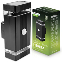 Záhradné nástenné svietidlo zhora nadol 2x GU10 Black Senzor pohybu a súmraku HEDERA LUMILED