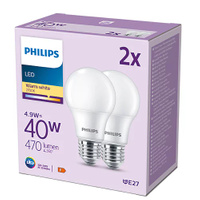Sada 2x LED žiarovka E27 A60 4,9W = 40W 470lm 2700K teplá biela 180° PHILIPS