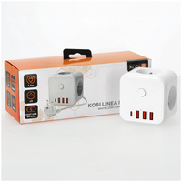 Predlžovací kábel Zástrčka 3x uzemnená zásuvka Napájací pásik 3x USB-C Vypínač 1,5 m biely Linea Pro Cube Kobi