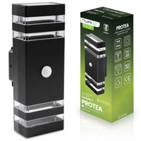 Záhradné nástenné svietidlo zhora nadol 2xGU10 Black Senzor pohybu a súmraku IP54 PROTEA LUMILED