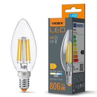LED žiarovka E14 C35 sviečka 6W = 60W 806lm 4000K neutrálna biela 360° FILAMENT Videx