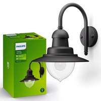 Záhradné nástenné svietidlo Vonkajšia lampa E27 IP44 Black Raindrop Philips